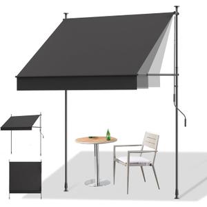 HOMEDEMO Manual Retractable Awning, 118" W x 118" H Retractable Side Bar 47-59", Outdoor Patio Awnings Height Adjustable 82-118", NO Drilling Awings for Backyard Garden Porch Outside Carbon Gray