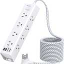 Surge Protector Power Strip - 10 FT Extension Cord, Power Strip with 12 Widely AC Outlet 4 USB, Flat Plug Wall Mount Overload Protection, 1050J, Desk Charging Station for Home Office, ETL Listed,White
