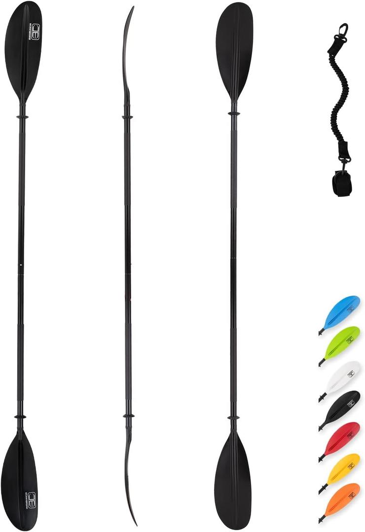 OCEANBROAD Kayak Paddle 90.5in/230cm Alloy Shaft Kayaking Boating Canoeing Oar with Paddle Leash 1 Paddle, Black