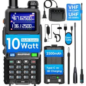 Ham Radio BAOFENG Radio 5RM 10W Handheld Long Range Walkie Talkies NOAA Emergency Two Way Radio with 999CH, USB-C 2500mAh Battery, 6.1" &15.12" 771 Antenna for Survival Gear Hunting Camping -1 Pack
