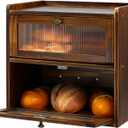 Bread Box for Kitchen Countertop, 2 Layer Large Capacity Wooden Bread Storage Container with Clear Wavy Acrylic Window Breadbox Holder Keeper Farmhouse Food Organizer (Brown)