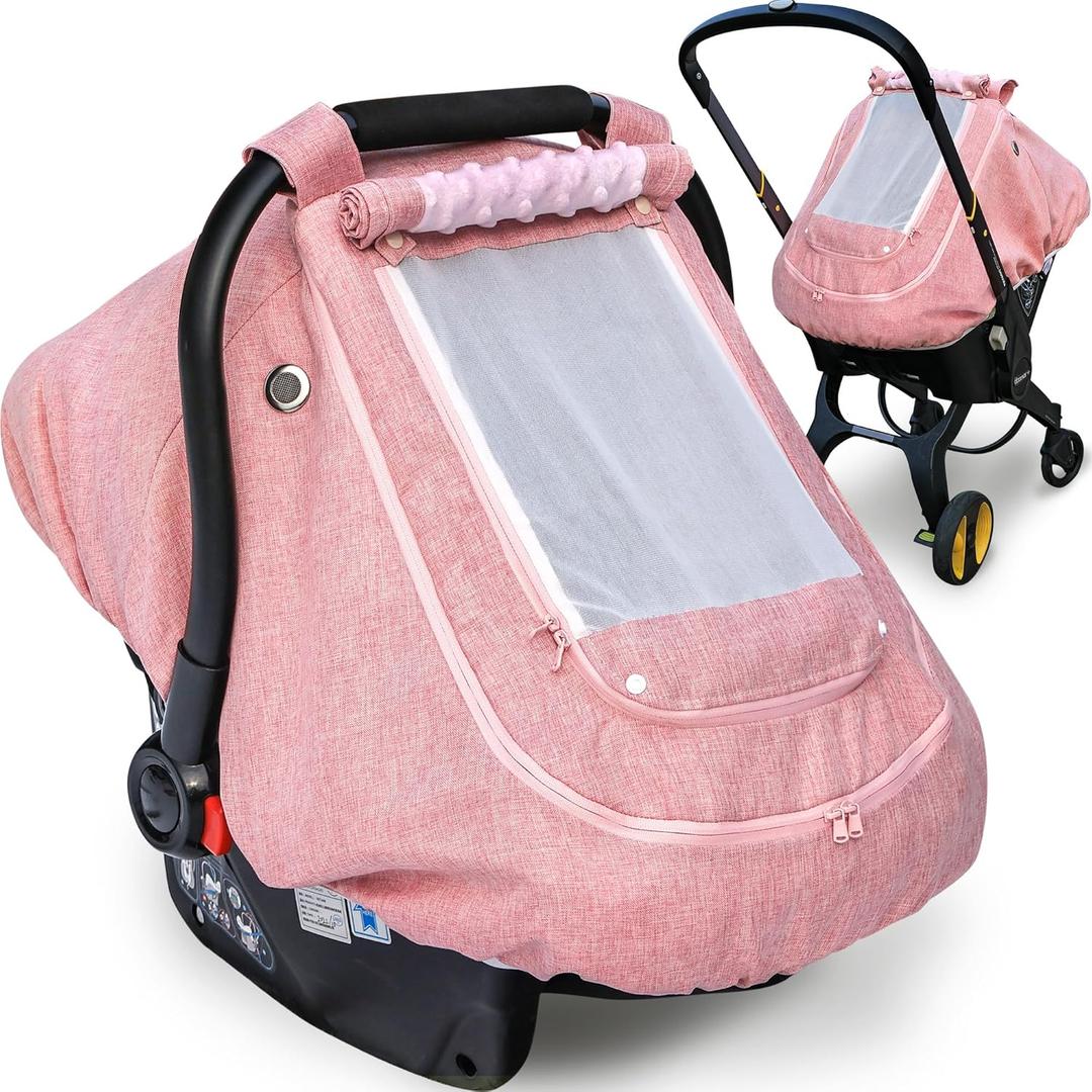Waterproof Baby Car Seat CoverYVMVDV Patented Pink Cold Weather Carseat Cover for Babies,Infant Car Seat Cover Canopy for Girls, Windproof Car Seat Canopy for Girls, Keeps Babies Warm and Cozy