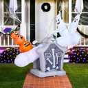 Joiedomi 6 FT Long Animated Halloween Inflatable Outdoor Decoration, Ghost Inflatable Halloween Decor Outdoor, Blow Up Ghost Playing Seesaw for Yard Decoration, Outside Decor