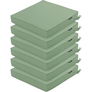 6 Pack Outdoor Chair Cushions 19 x 19 Inch Water Resistant Patio Chair Cushions with Tie 3 Year Color Fastness Thick Outdoor Seat Cushion for Garden Lawn Patio Furniture Sage Green