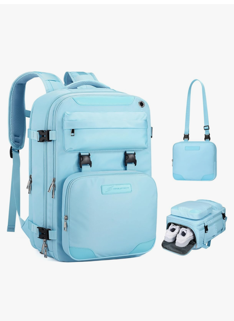 Maelstrom Travel Backpack for Women Men,35L Waterproof Laptop Backpack Fits 17-Inch Laptop, Gift for School Work Backpack with Detachable Crossbody Bag & Shoe Compartment (Blue, Large-Upgrade)