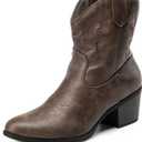 DREAM PAIRS Women's Western Cowboy Cowgirl Embroidered Ankle Boots Fashion Low chunky Heel Round Toe Fall Short Booties Shoes (11, Brown)