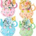 12PCS Tea Party Decorations Flower Boxes Centerpieces plus 12PCS Butterflies Princess Birthday Teapot Table Baby Shower Decor (Assembly Needed