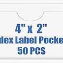 Origin-Joy 50 PCS Self-Adhesive Index Label Pockets, Clear Plastic Peel & Stick Card Holders with Top Open for Loading (4 x 2 inch)