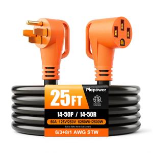 25 FT 50 Amp RV Extension Cord, Nema 14-50P to 14-50R, Flexible 4 Prong Heavy Duty RV Power Cord Waterproof Power Cord with Grip Handle & Organizer, 125/250V 6250/12500W STW,Black