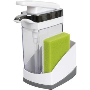 Casabella Sink Sider Solo Soap Pump and Sponge Caddy for Kitchen Sinks, Kitchen Sink Organizer Sponge Caddy and Soap Pump Combo, White