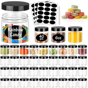 SLifeJars 6OZ Plastic Jars with Black Lids 40Pcs Empty Plastic Pot Jars Round Refillable Clear Slime Containers Jar Airtight Storage Jar for Travel Storage Home Kitchen Food Slime Making