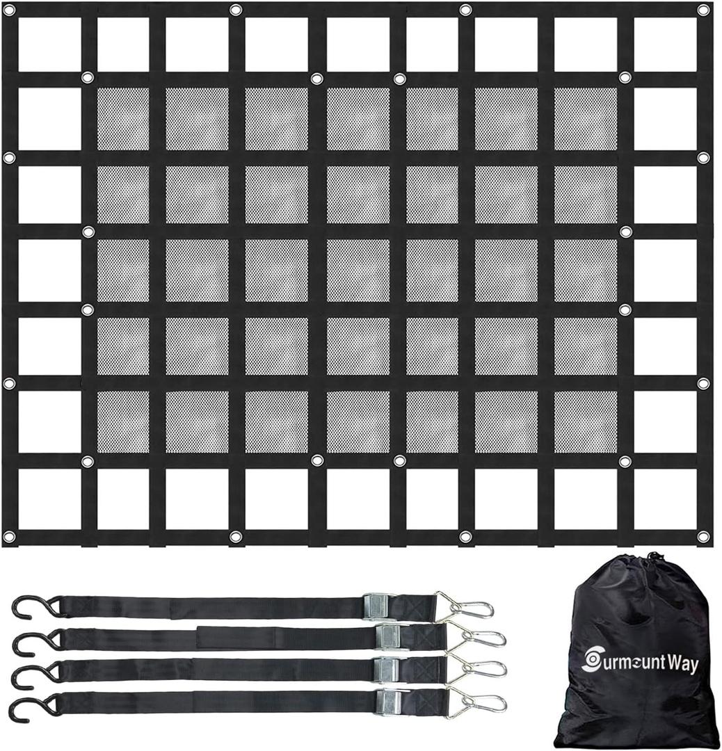 Surmountway Heavy Duty Cargo Net with Mesh (72" x 57"), 1100LBS Capacity, Adjustable Cam Buckles & S-Hooks for Trucks & Trailers