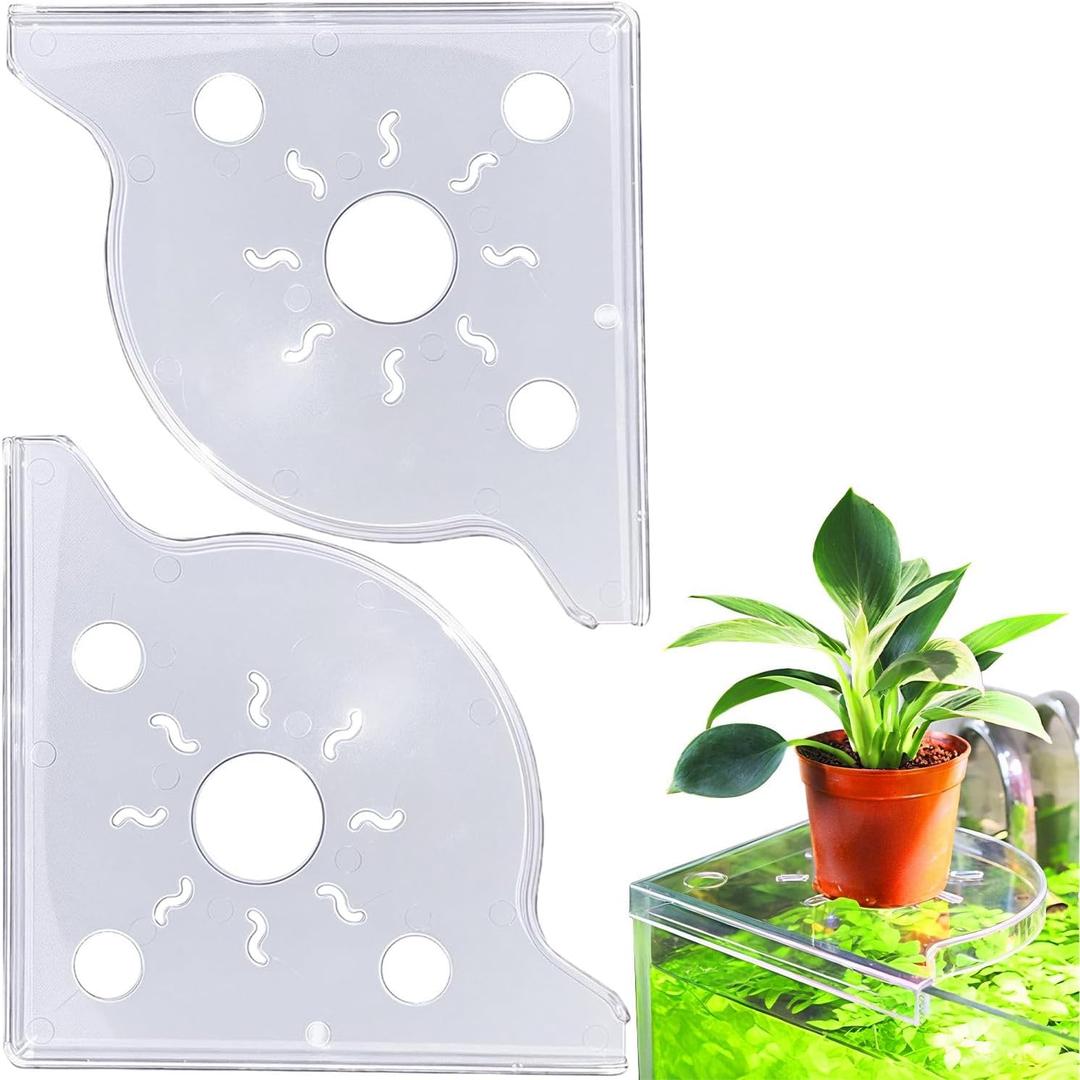 2Pack Clear Aquarium Plant Holder Top Haning Aquarium Corner Shelf Fish Tank Plant Holder for Aquatic Plants Storage Rack Floating Shelves for Fish Tank Decorations Accessories