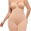 SHAPELLX Shapewear for Women Strapless Bodysuits Tummy Control Body Shaper Butt Lifting Shapewear with Removable Straps (Medium(US8-10), Skin)
