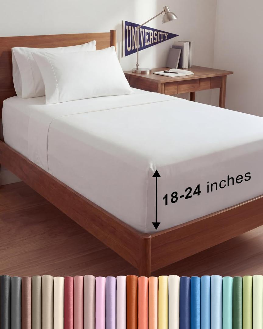 Extra Deep Twin XL Sheet Set - 4 Piece Breathable and Cooling Sheets - Hotel Luxury Bedding for Women, Men, Kids & Teens - Easy & Secure Fit - Soft, Wrinkle Free and Comfy Extra Deep Pockets  White