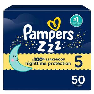 Pampers ZZZ Overnight Diapers, Size 5 (27+ lbs), 50 Count, Nighttime Protection Disposable Baby Diaper, Night Time Leak and Skin Protection
