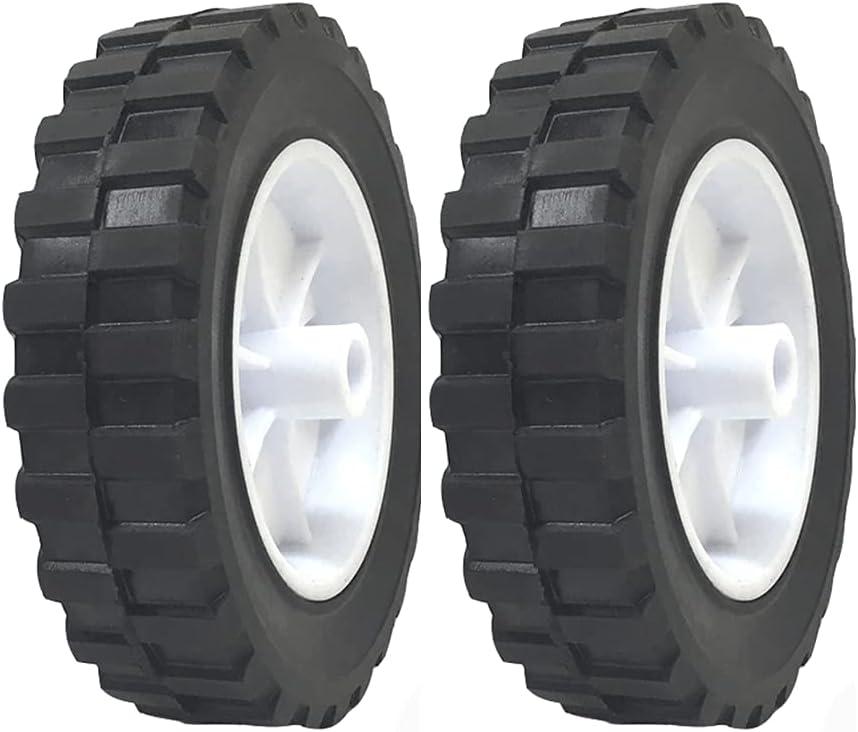 2 Pack - 6" x 1.5" Solid Rubber Flat Free Tire Hand Truck Plastic Wheel -  1/2" Axle Hole - 70 lbs Capacity