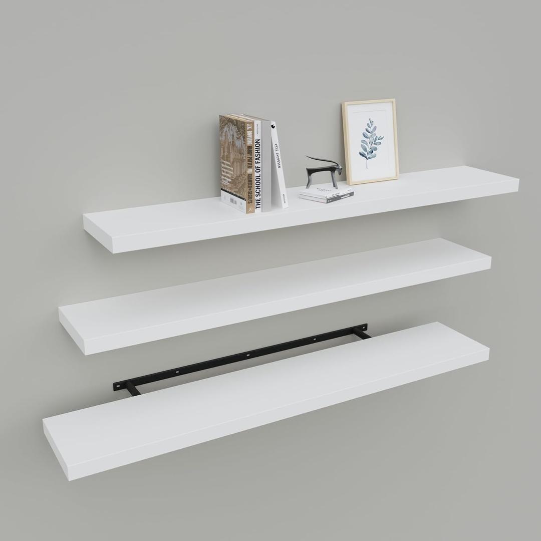 Upassion Floating Shelves for Wall Set of 3, 36" White Wall Shelves for Home Decor, Frame Display White Floating Shelf for Living Room, Bedroom, Bathroom, Kitchen