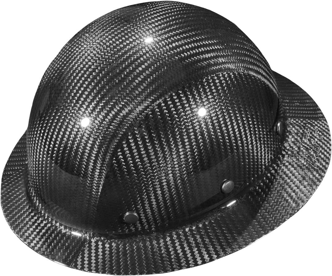AFP Fiber Full Brim Hard Hat | 6 Point Ratchet Suspension | OSHA & ANSI Rated (Gloss Black)