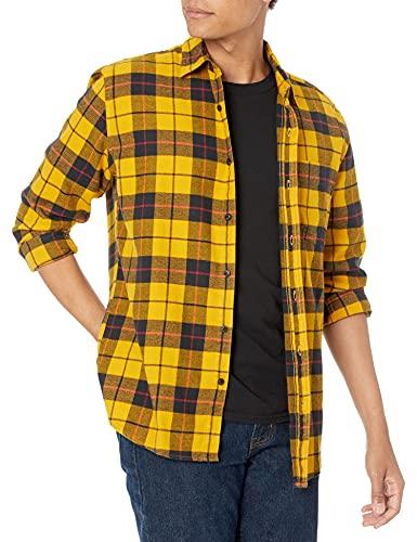 Amazon Essentials Men's Long-Sleeve Flannel Shirt, Yellow Plaid, Medium