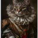 Animal Canvas Wall Art Funny Cat Poster Renaissance Royal Cat Portrait Picture Print for Living Room Bedroom Hallway Decor Framed(Artwork-3,16"x24")