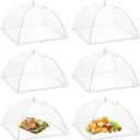 Onarway 6 Pack Food Covers 17 Inch Pop-Up Encrypted Mesh Plate Serving Tents, Fine Net Screen Umbrella for Outdoors, Parties, Picnics, BBQs, Reusable and Collapsible (White)