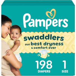 Pampers Swaddlers Diapers, Size 1 (8-14 lbs), 198 Count, Absorbent, Keeps Baby Dry and Comfortable, Skin Safe Disposable Baby Diaper 