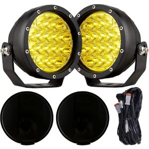 BIGLION.X 5Inch 160W Round Offroad Lights 18800LM LED Amber Fog Lights Yellow Driving Light Bar Off Road Spot Light Pods With Wiring Harness IP69K for Car Trucks SUV
