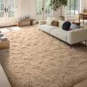 FinRèc 8x10 Feet Rugs for Bedroom Living Room, Tan Fluffy Plush Area Rug, Non-Slip High Pile Shaggy Rug for Kids Room Dorm Room Home Decor, Indoor Solid Shag Floor Carpet