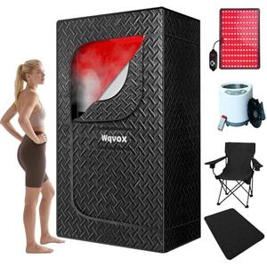 Portable Infrared Sauna for Home, Indoor Sauna Infrared with Red Light Therapy, Includes 660 & 850nm Red Light Therapy Lamp, 3L Steamer, Upgraded Chair and Mat, 72'x 36'x 36', Black