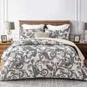 Whale Flotilla Reversible Paisley Quilts Full Queen Size, Lightweight Boho Printed Bedspreads Coverlets Quilt Bedding Set with 2 Pillow Shams for All Seasons, Bone/Grey