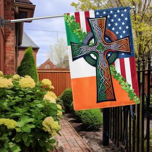 FLAGWIX St Patricks Day Decorations - Irish Celtic Knot Cross with Shamrock, Happy St. Patrick's Day Irish, House Flag (29.5" x 39.5") - USA Flags Premium Polyester - Decorative Indoor Outdoor Flag