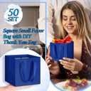 Windyun 50 Pcs Mini Paper Gift Bags with Handle 6 x 6 x 6'' Square Small Favor Bag with DIY Thank You Tag for Christmas Birthday Wedding Bridal Shower Bridesmaid Graduation Party (Dark Blue)