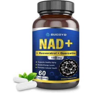 NAD+ Supplement 1000mg Liposomal Nicotinamide Riboside Enhanced with Resveratrol & Quercetin, Anti-Aging & Energy Boost, NMN Alternative, NAD Supplement for Women & Men (60 Count (Pack of 1))