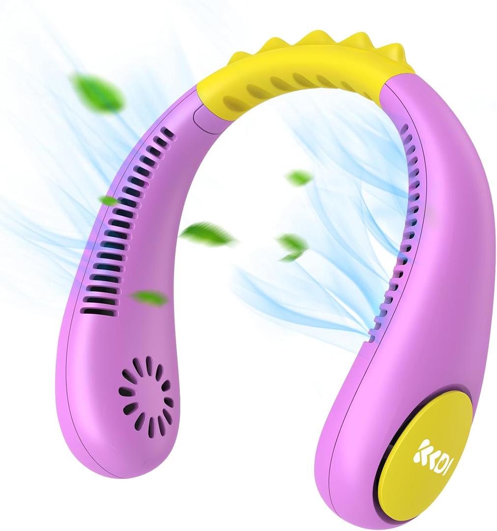 Kids Neck Fan, Portable Bladeless Fans for Kid 4-14Y Girls & Boys, 2600mAh USB Personal Mini Cooling Fan for Travel/Camping/Study, 4 Speeds, Lightweight, Compact, Perfect Summer Gifts for Kids (Purple)