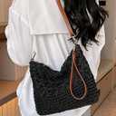 Straw Beach Bags For Women Rattan Purses Summer Straw Handwoven Bag Raffia Handbag Shoulder Bag Cross-body Square Bag (Black2)