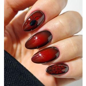 JMEOWIO Gel Nail Stickers Halloween Black Red Gradient Semi Cured Gel Nail Strips Wraps UV/LED Nails Art Design Decoration Accessories