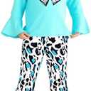 Cudtum Toddler Girl Clothes Long Flare Sleeve Tops Bell Bottom Pants Baby Girls’ Clothing Sets Cartoon Graphic Outfit Size 110