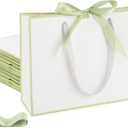 STOBOCTER 25 Pcs Paper Gift Bags with Handles 12.6''x4''x9.1'' Thank You 5 Senses Gift Bags with Bow Ribbon for Wedding Bridesmaid Father's Day Graduation Housewarming Birthday(White, Sage Green)