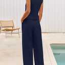 MEROKEETY Women's 2 Piece Outfits Summer 2026 Sleeveless Suit Vest Wide Leg Pants Business Work Casual Blazer Sets (Blue, XL)