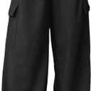 Dokotoo Womens High Waisted Wide Leg Cargo Pants Baggy Casual Work Pants with 4 Pockets (Black)