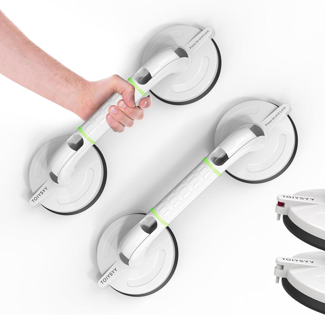 Grab Bars for Bathtubs & Showers 2 Pack, 265lbs Shower Grab Bars for Seniors with Safety Indicator, Night Glow, 15 Inch No-Drilling Heavy Duty Shower Handles for Elderly Suction