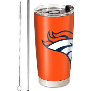 Football Insulated Coffee Tumbler, 20oz Stainless Steel Vacuum Travel Tumbler Cup with Lid and Straw, Coffee Cup Mugs for Denver Cold or Hot Drinks