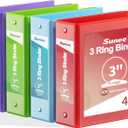 SUNEE 3 Inch Binders 3 Ring 4 Pack, 3" Large Classic 4-Color Binder Set (8.5x11 Inches) for Office, School or Home Supplies