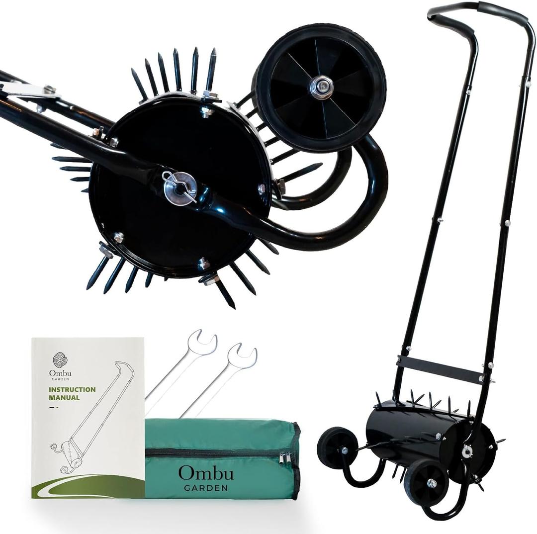Rolling Aerator, Rolling Lawn Aerator for Grass 16" Wide with 30 Spikes for Smoother Penetration, Manual Push Aerator Lawn Tool with Wheels, Aerator Roller for Yard and Garden