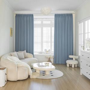 MAIHER Pleated Curtain 54W x 96L Inches with Tieback, Triple Weave Faux Linen Total Blackout Thermal Insulated Pinch Pleat Drape for Bedroom, Living Room, Dusty Blue, 1 Panel