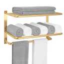 Towel Rack for Bathroom, DEWVIE 23 Inch Tower Holder with Tower Bars, SUS 304 Stainless Steel Lavatory Bath Towel Shelf Towel Hanger Wall Mount, 3-Tier (Brushed Gold)