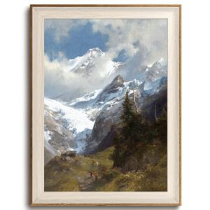 Framed Mountain Wall Art Prints Snow Landscape Vintage Wall Decor 16x24in