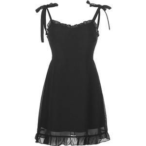 Goth Dark Sweet Black Summer Mini Dresses Spaghetti Straps Sleeveless Swing Skater Dress Club Party Y2K Streetwear (X-Large)