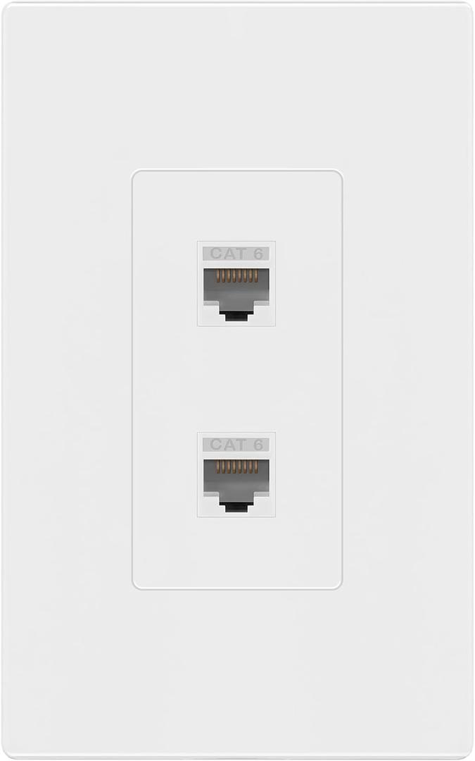 ENERLITES Port Screwless Wall Plate with 2 CAT6 RJ45 Keystone Jack Modules, for Voice/Data & Audio/Video Multimedia, Standard Size 1-Gang 4.69" x 2.93", SI8872C2-W, White